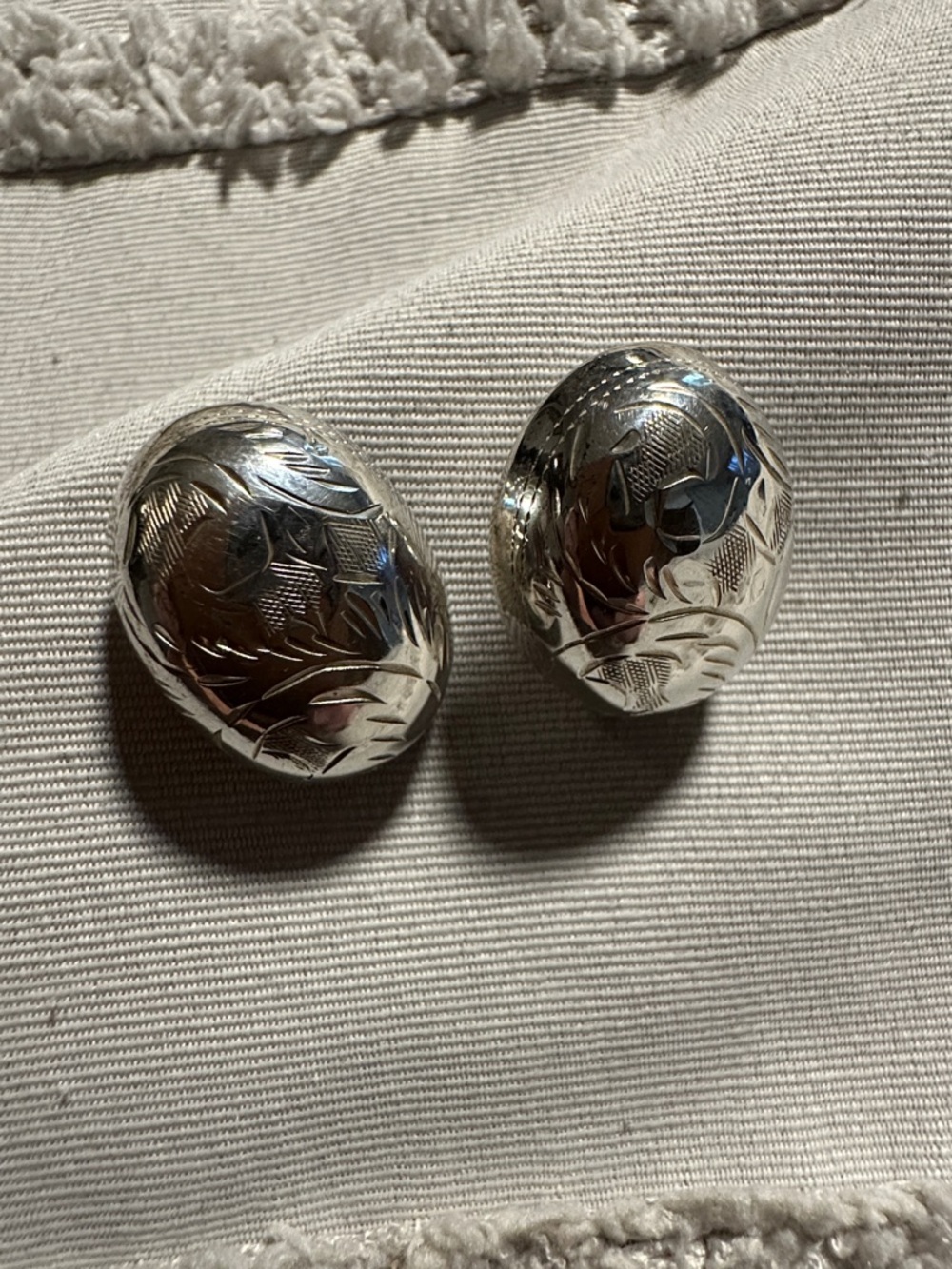 Sterling Silver Etched Oval Stud Post Earrings Stamped 925